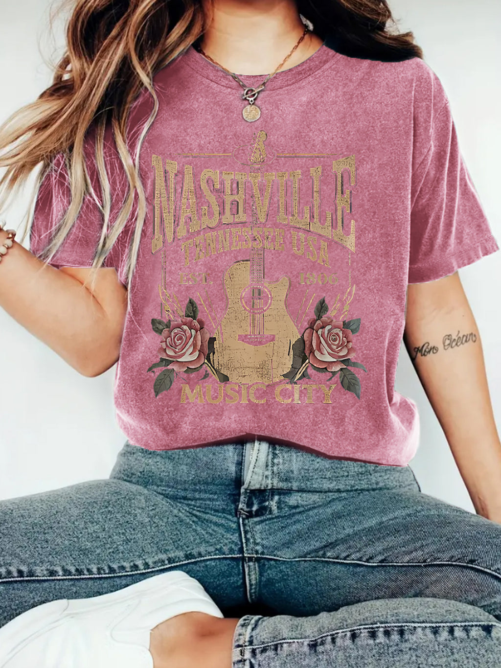 Guitar print top women's T-shirt
