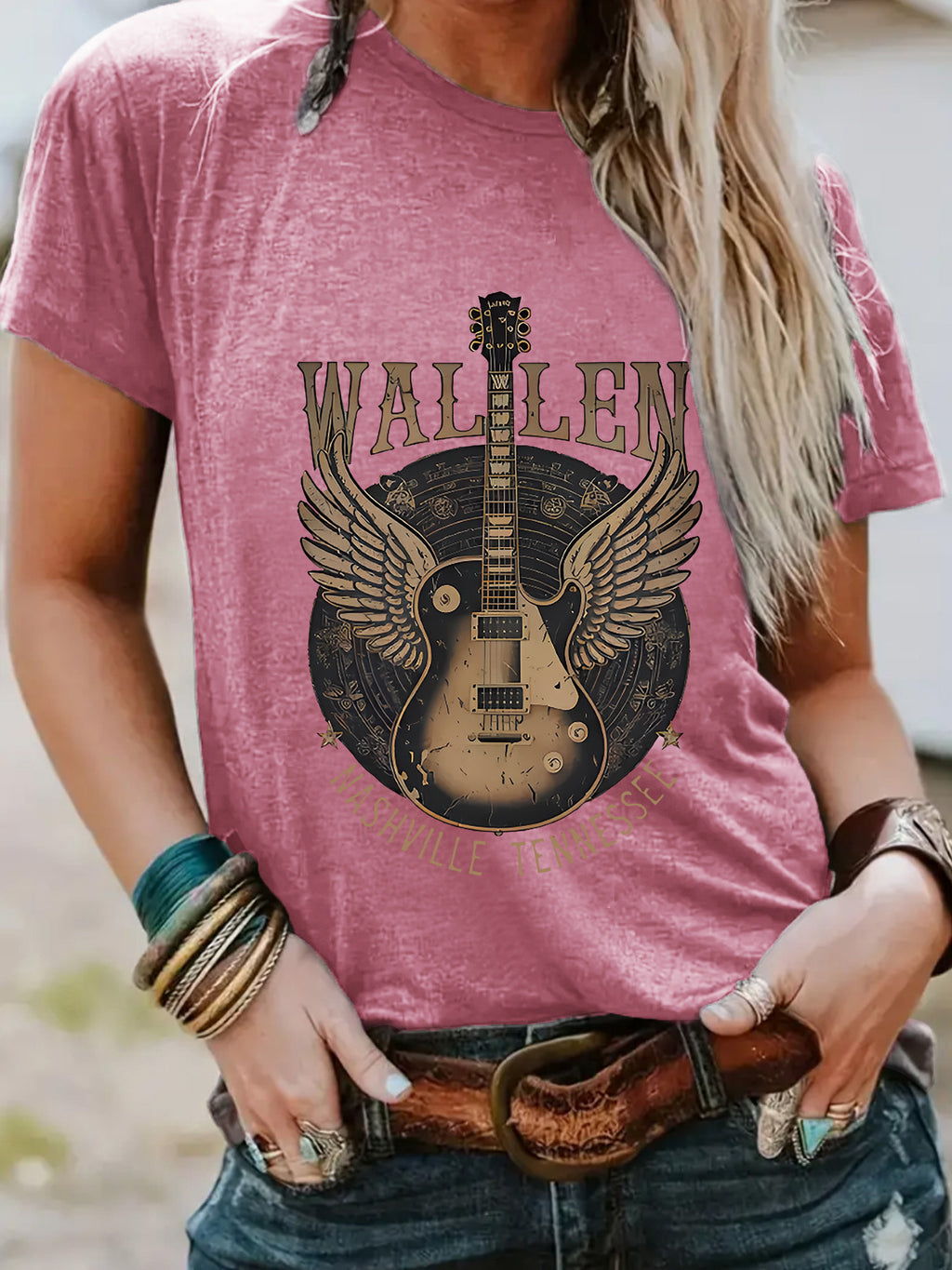 T-shirt WALLEN guitar disc print