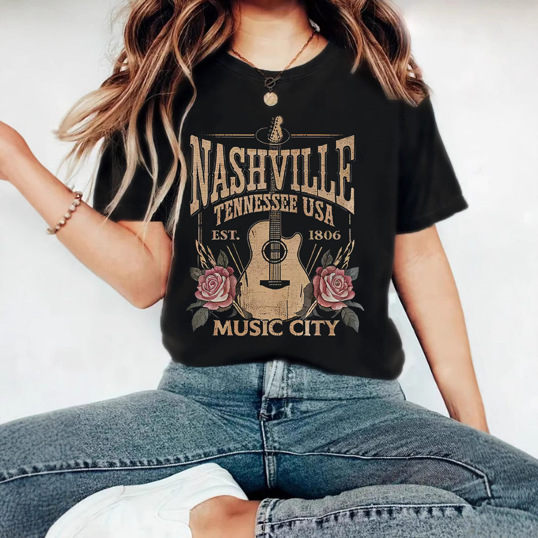 Guitar print top women's T-shirt