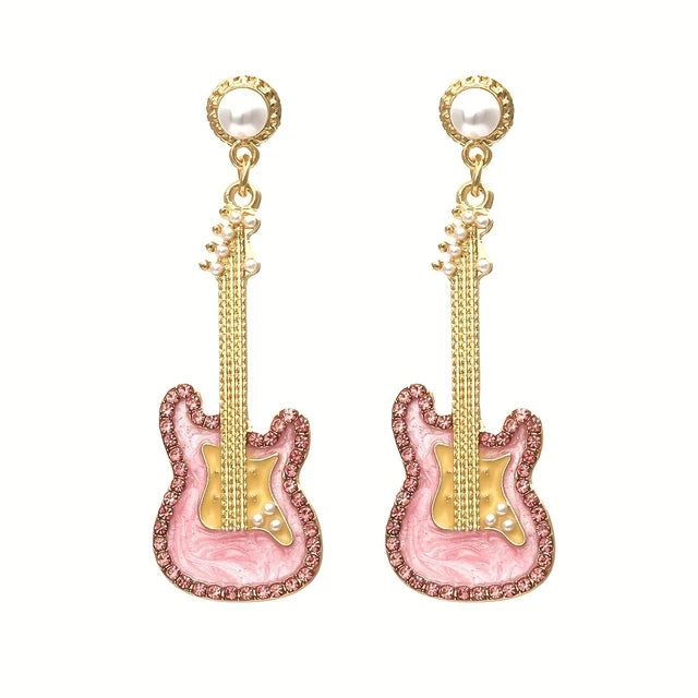 Alloy Drip Oil Set Diamond Guitar Earrings Colored Glazed Pearl Earrings