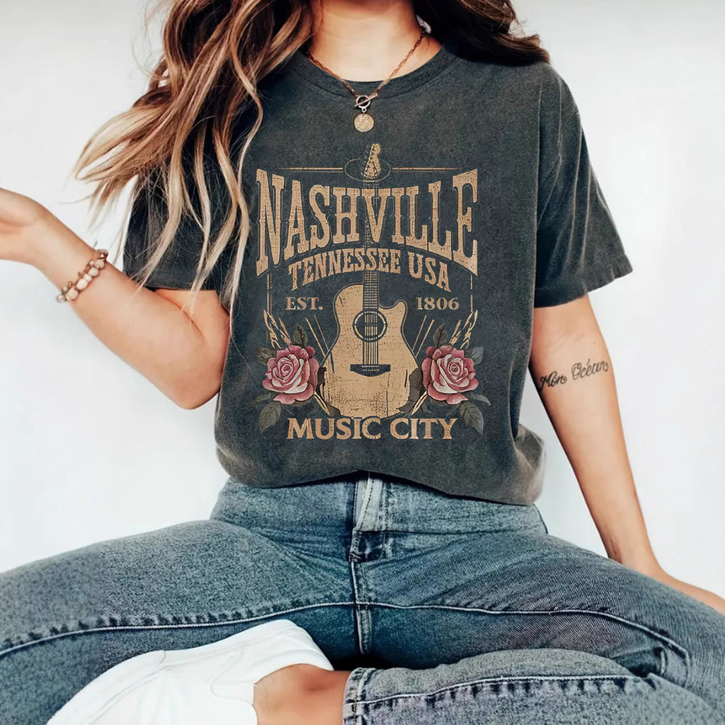 Guitar print top women's T-shirt