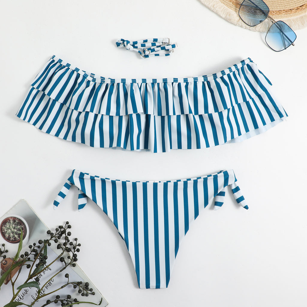 Stripe Bikini Set with Tie Strings for Women, Two-Piece Swimsuit