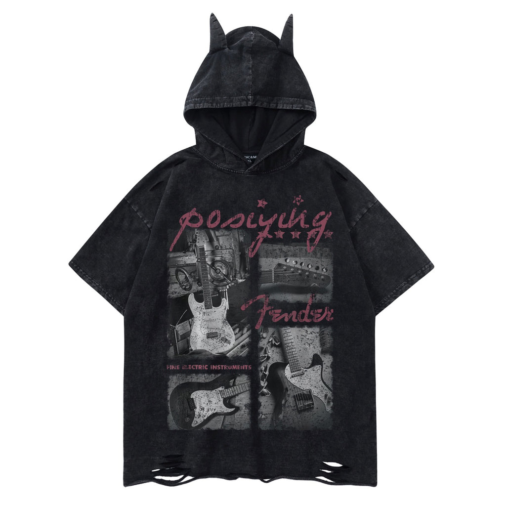 Devil Horn Guitar Printed Short Sleeve