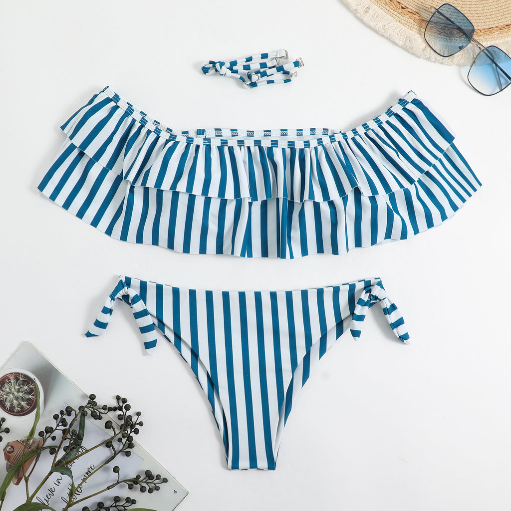 Stripe Bikini Set with Tie Strings for Women, Two-Piece Swimsuit
