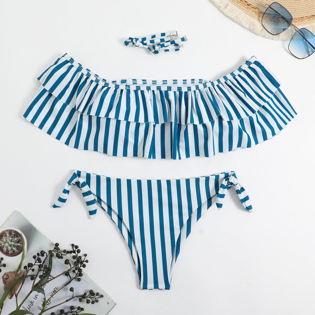 Stripe Bikini Set with Tie Strings for Women, Two-Piece Swimsuit