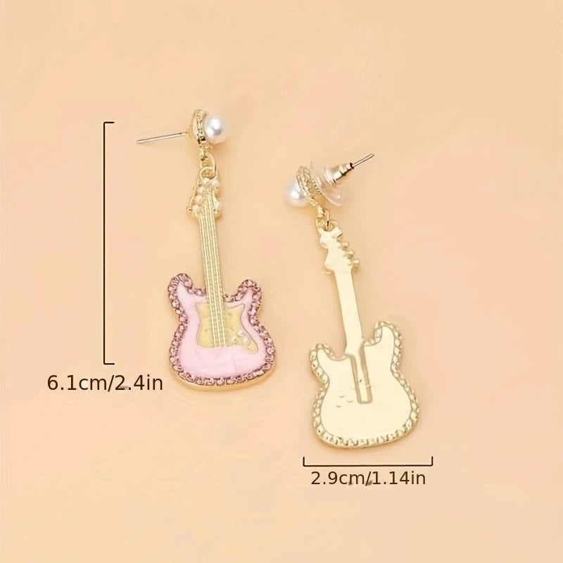 Alloy Drip Oil Set Diamond Guitar Earrings Colored Glazed Pearl Earrings