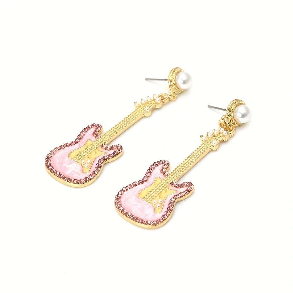 Alloy Drip Oil Set Diamond Guitar Earrings Colored Glazed Pearl Earrings