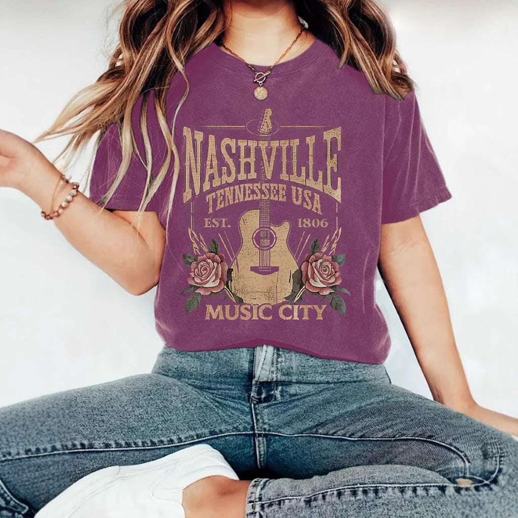 Guitar print top women's T-shirt