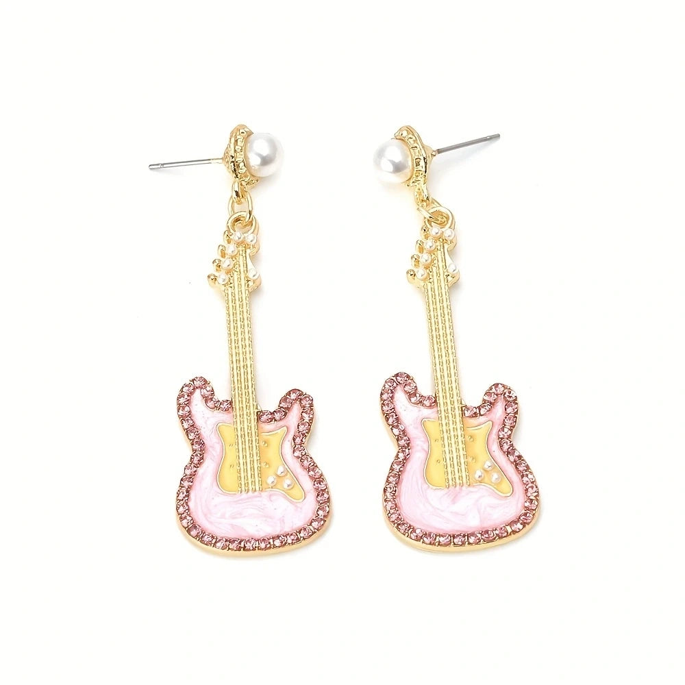 Alloy Drip Oil Set Diamond Guitar Earrings Colored Glazed Pearl Earrings