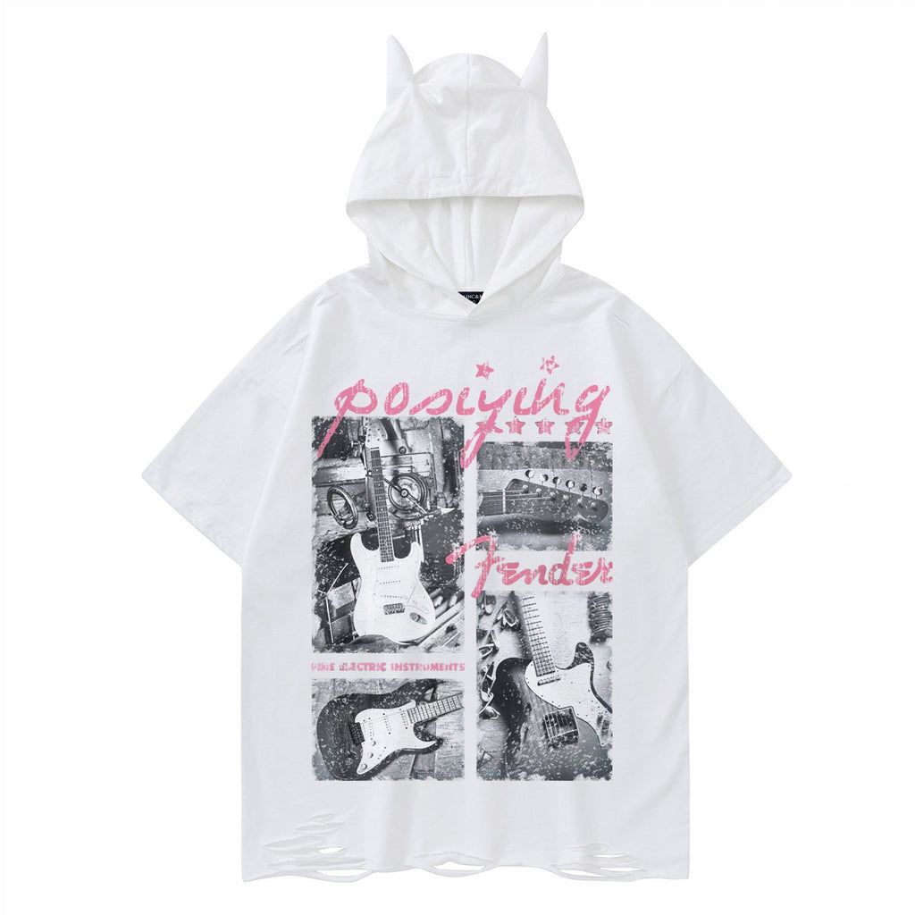Devil Horn Guitar Printed Short Sleeve